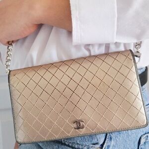 Authentic Chanel Tan Quilted Women's Wallet on Chain